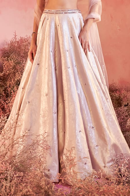 Parul Gandhi Pink Sequins, Beads V-neck Sairah Helix Embroidered Bridal Lehenga Set Online at Aza Fashions Parul Gandhi_Pink Sequins, Beads V-neck Sairah Helix Embroidered Bridal Lehenga Set _Online_at_Aza_Fashions