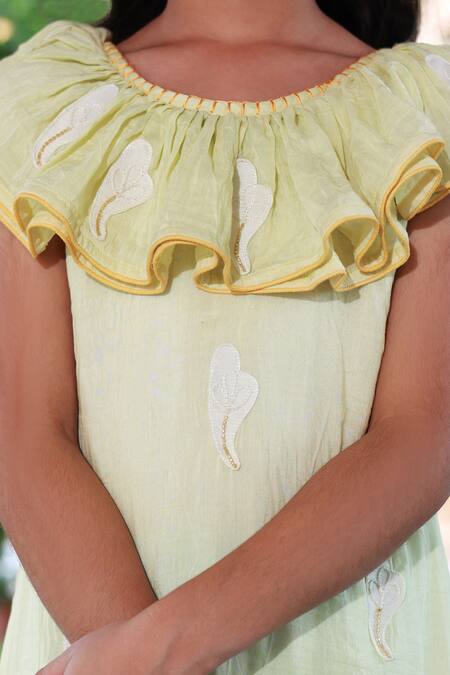 Buy Little Luxury Green Muslin, Silk Embroidery Fairy Lights And Fireflies Dress Online at Aza Fashions Buy_Little Luxury_Green Muslin, Silk Embroidery Fairy Lights And Fireflies Dress _Online_at_Aza_Fashions