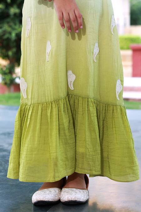 Shop Little Luxury Green Muslin, Silk Embroidery Fairy Lights And Fireflies Dress Online at Aza Fashions Shop_Little Luxury_Green Muslin, Silk Embroidery Fairy Lights And Fireflies Dress _Online_at_Aza_Fashions