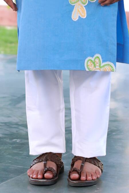 Little Luxury Blue Cotton Embroidery Hand Kurta With Pyjama Online at Aza Fashions Little Luxury_Blue Cotton Embroidery Hand Kurta With Pyjama _Online_at_Aza_Fashions