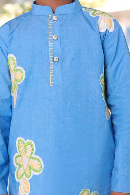 Buy Little Luxury Blue Cotton Embroidery Hand Kurta With Pyjama Buy_Little Luxury_Blue Cotton Embroidery Hand Kurta With Pyjama