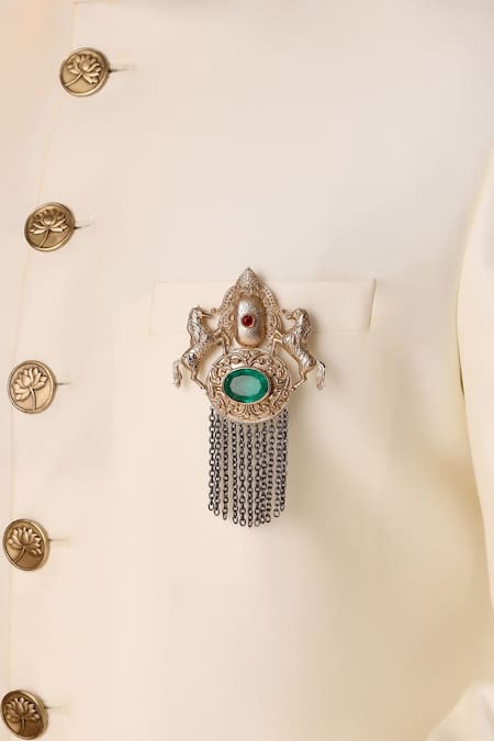Buy_Cosa Nostraa_Gold Crystals, Chains Sawaar-e-noor Embellished Brooch _Online_at_Aza_Fashions