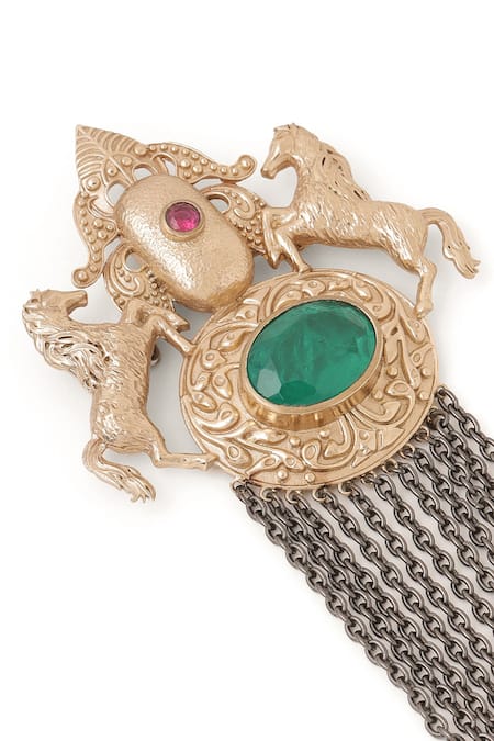 Cosa Nostraa_Gold Crystals, Chains Sawaar-e-noor Embellished Brooch _at_Aza_Fashions