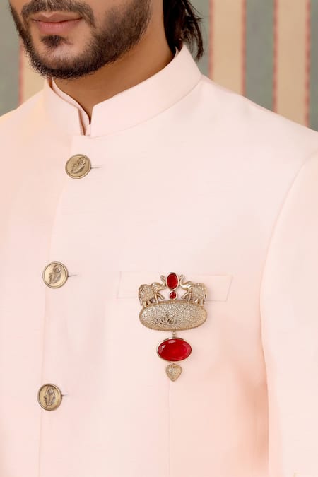 Cosa Nostraa_Gold Crystals, Diamonds Shaan-e-jungle Embellished Brooch _Online_at_Aza_Fashions