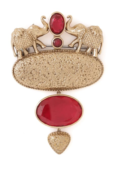 Buy_Cosa Nostraa_Gold Crystals, Diamonds Shaan-e-jungle Embellished Brooch _Online_at_Aza_Fashions