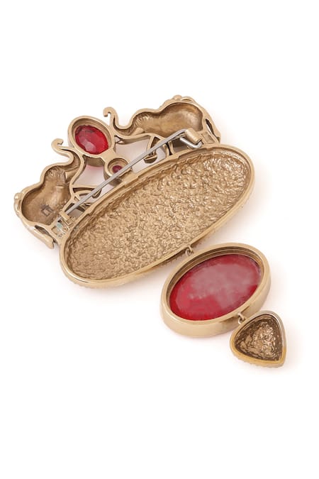 Shop_Cosa Nostraa_Gold Crystals, Diamonds Shaan-e-jungle Embellished Brooch _Online_at_Aza_Fashions