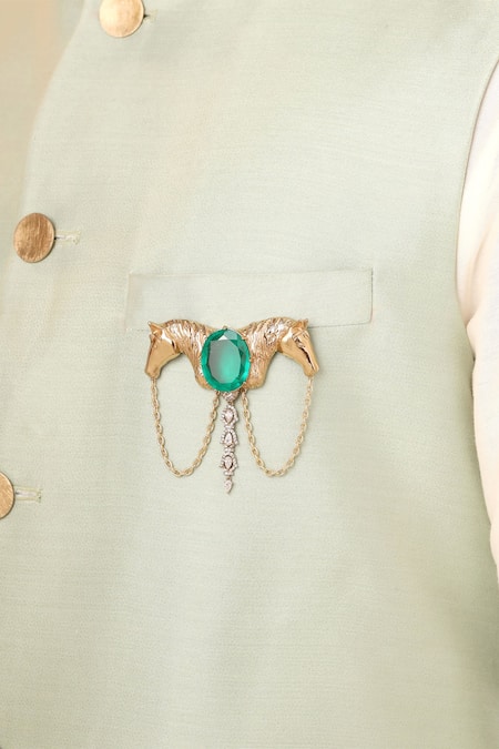 Cosa Nostraa_Gold Crystals, Chains Shaahi Sawaar Embellished Brooch _Online_at_Aza_Fashions