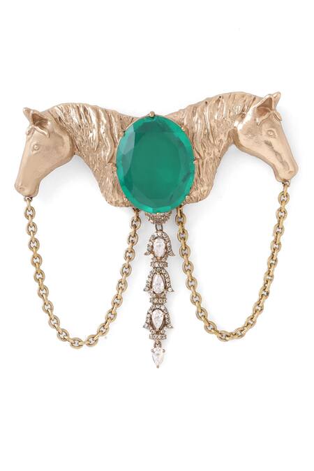Buy_Cosa Nostraa_Gold Crystals, Chains Shaahi Sawaar Embellished Brooch _Online_at_Aza_Fashions