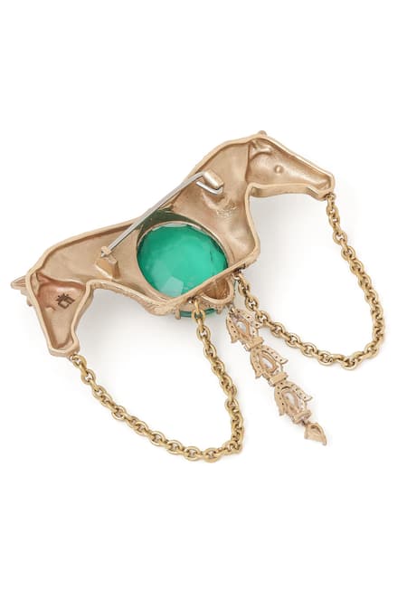 Shop_Cosa Nostraa_Gold Crystals, Chains Shaahi Sawaar Embellished Brooch _Online_at_Aza_Fashions