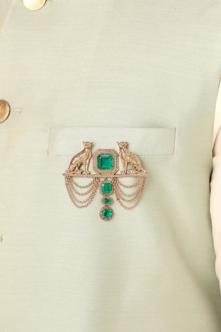 Cosa Nostraa_Gold Crystals, Chains Shaandaar Cheetah Embellished Brooch _Online_at_Aza_Fashions