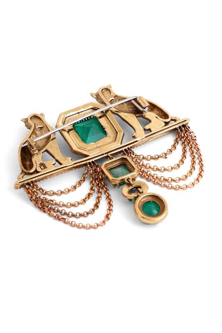 Shop_Cosa Nostraa_Gold Crystals, Chains Shaandaar Cheetah Embellished Brooch _Online_at_Aza_Fashions