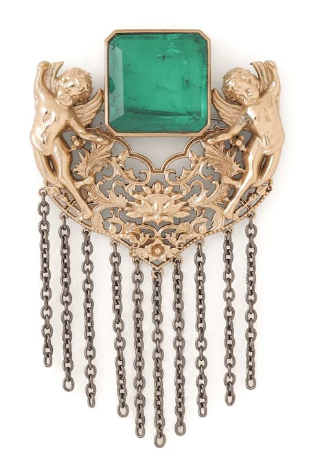 Buy_Cosa Nostraa_Gold Crystals, Chains Jadui Naginey Embellished Brooch _Online_at_Aza_Fashions