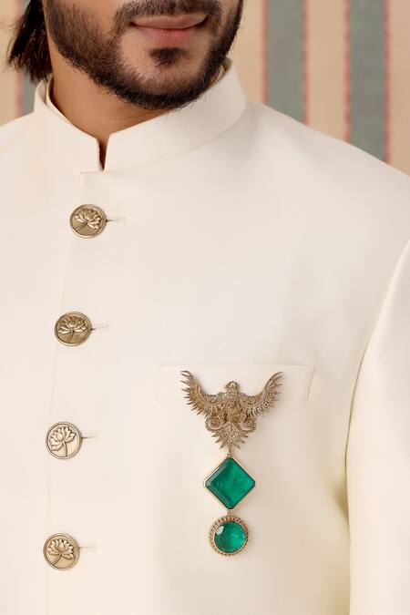 Cosa Nostraa_Gold Cut Work, Stones Jwala-e-jung Embellished Brooch_Online_at_Aza_Fashions