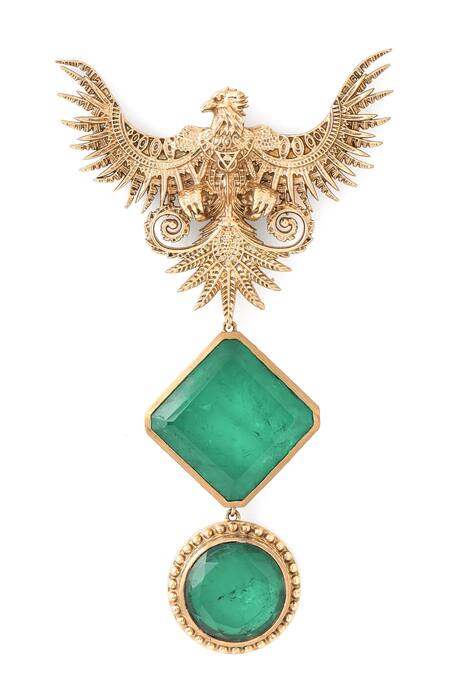 Buy_Cosa Nostraa_Gold Cut Work, Stones Jwala-e-jung Embellished Brooch_Online_at_Aza_Fashions