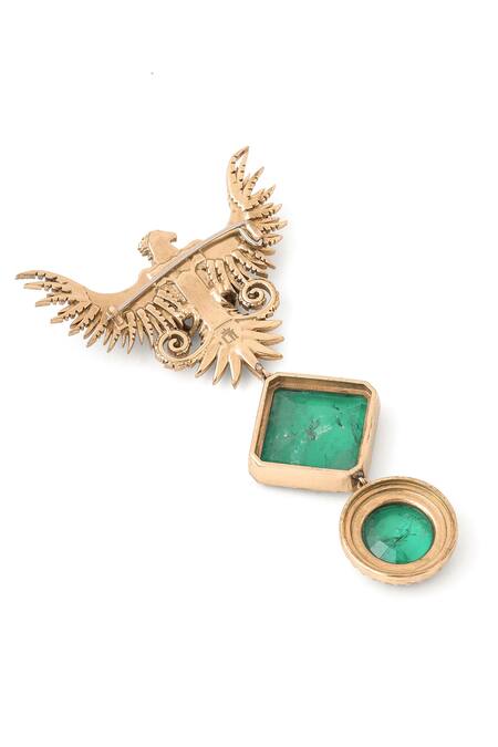 Cosa Nostraa_Gold Cut Work, Stones Jwala-e-jung Embellished Brooch_at_Aza_Fashions