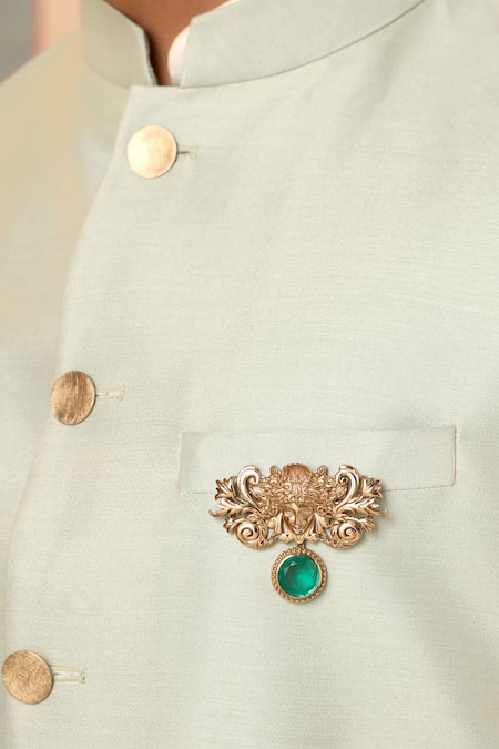 Cosa Nostraa_Gold Crystals Medusa Embellished Brooch _Online_at_Aza_Fashions