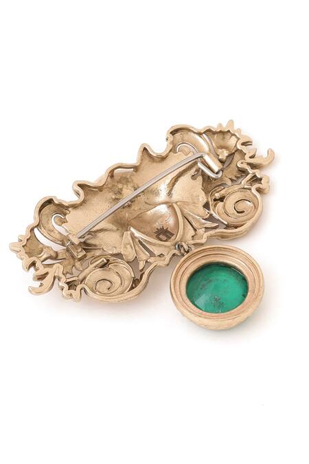 Shop_Cosa Nostraa_Gold Crystals Medusa Embellished Brooch _Online_at_Aza_Fashions