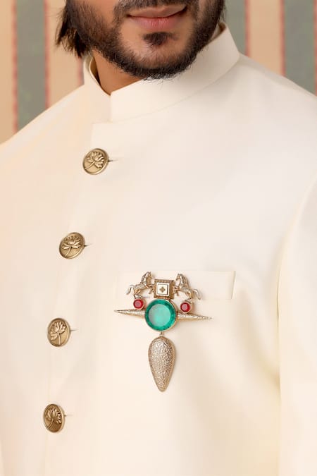 Cosa Nostraa_Gold Crystals, Stones Sawaar-e-shaan Embellished Brooch _Online_at_Aza_Fashions