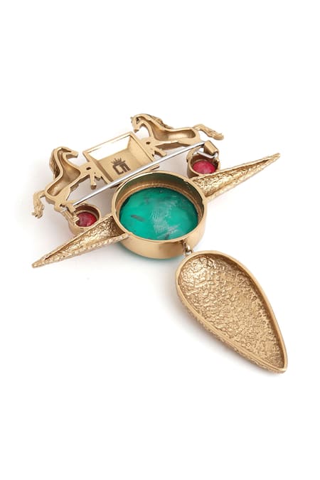 Shop_Cosa Nostraa_Gold Crystals, Stones Sawaar-e-shaan Embellished Brooch _Online_at_Aza_Fashions