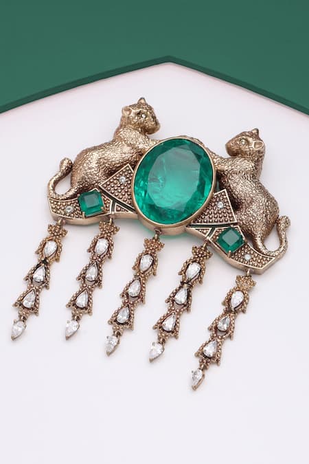 Cosa Nostraa Tez Cheetah Embellished Brooch 