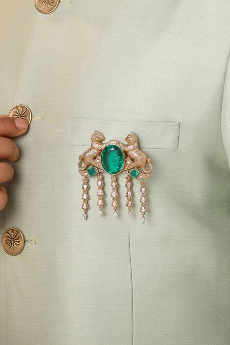 Cosa Nostraa_Gold Crystals, Stones Tez Cheetah Embellished Brooch _Online_at_Aza_Fashions