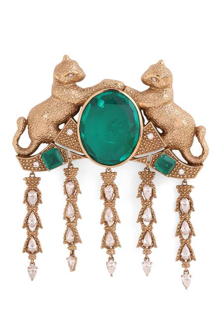 Buy_Cosa Nostraa_Gold Crystals, Stones Tez Cheetah Embellished Brooch _Online_at_Aza_Fashions