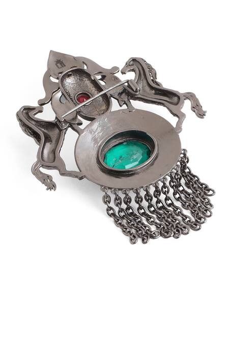 Shop_Cosa Nostraa_Grey Crystals Sawaar-e-noor Carved Work Brooch _Online_at_Aza_Fashions