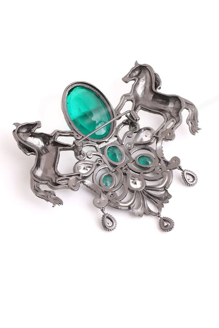 Shop_Cosa Nostraa_Grey Roshan-e-sawaar Carved Work Brooch _Online_at_Aza_Fashions
