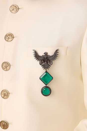 Cosa Nostraa_Grey Cut Work, Stones Jwala-e-jung Carved Brooch _Online_at_Aza_Fashions