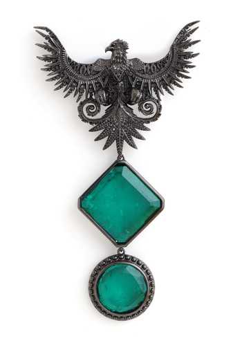 Buy_Cosa Nostraa_Grey Cut Work, Stones Jwala-e-jung Carved Brooch _Online_at_Aza_Fashions
