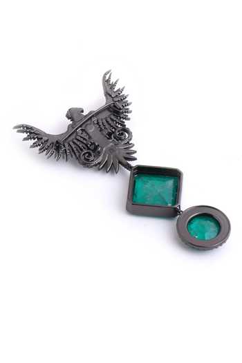 Shop_Cosa Nostraa_Grey Cut Work, Stones Jwala-e-jung Carved Brooch _Online_at_Aza_Fashions