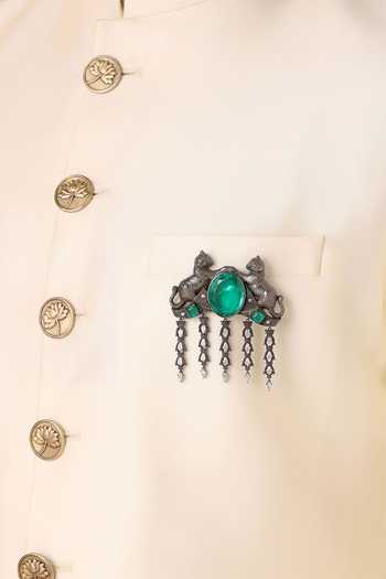 Cosa Nostraa_Grey Crystals Tez Cheetah Carved Work Brooch _Online_at_Aza_Fashions