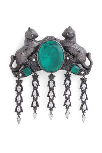 Buy_Cosa Nostraa_Grey Crystals Tez Cheetah Carved Work Brooch _Online_at_Aza_Fashions