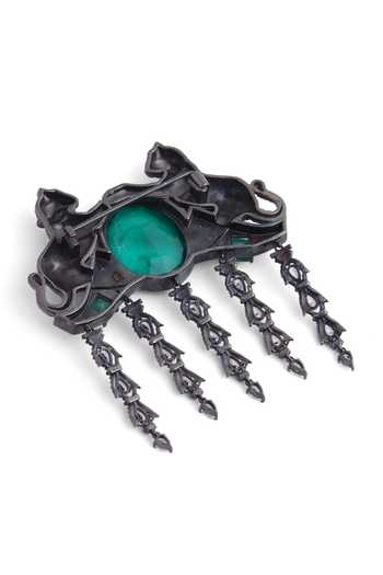 Shop_Cosa Nostraa_Grey Crystals Tez Cheetah Carved Work Brooch _Online_at_Aza_Fashions