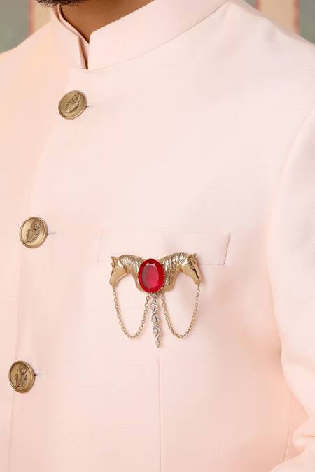 Cosa Nostraa_Gold Crystals Shaahi Sawaar Glass Stone Embellished Brooch _Online_at_Aza_Fashions