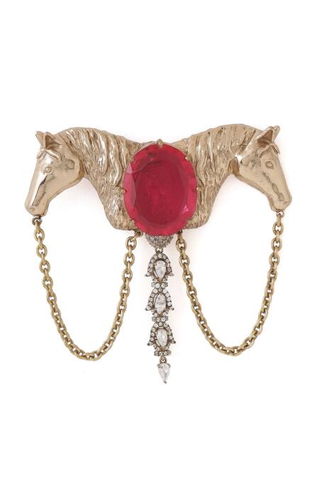 Buy_Cosa Nostraa_Gold Crystals Shaahi Sawaar Glass Stone Embellished Brooch _Online_at_Aza_Fashions