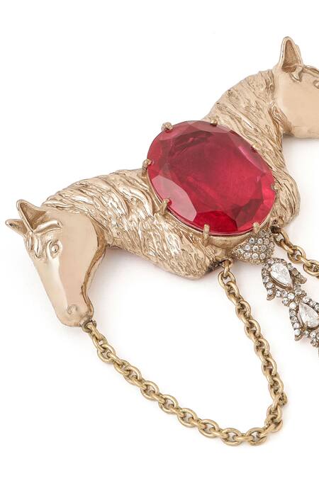 Cosa Nostraa_Gold Crystals Shaahi Sawaar Glass Stone Embellished Brooch _at_Aza_Fashions