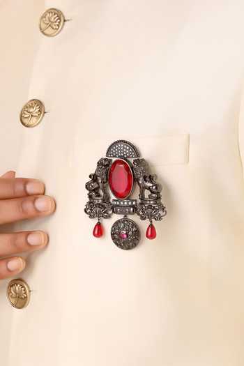 Cosa Nostraa_Grey Crystals Sher-e-khaas Embellished Brooch _Online_at_Aza_Fashions