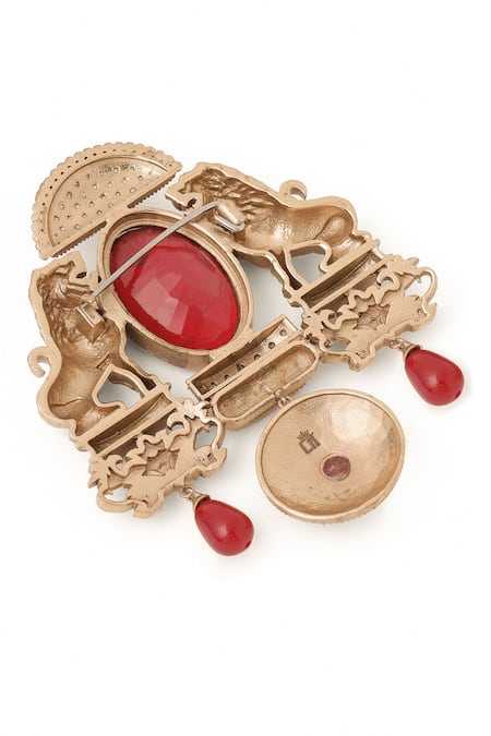 Cosa Nostraa_Gold Crystals, Diamonds Sher-e-khaas Stone Embellished Brooch _Online_at_Aza_Fashions