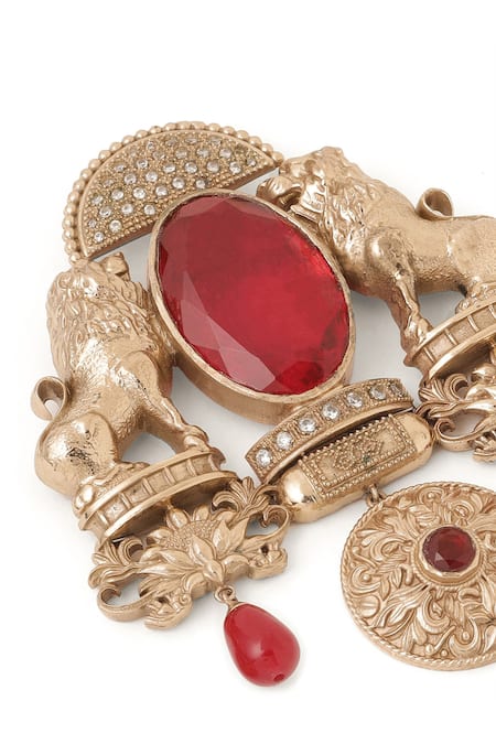 Cosa Nostraa_Gold Crystals, Diamonds Sher-e-khaas Stone Embellished Brooch _at_Aza_Fashions