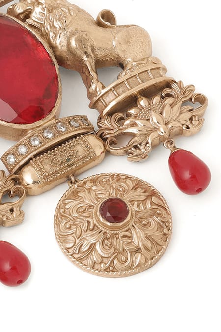 Buy_Cosa Nostraa_Gold Crystals, Diamonds Sher-e-khaas Stone Embellished Brooch 