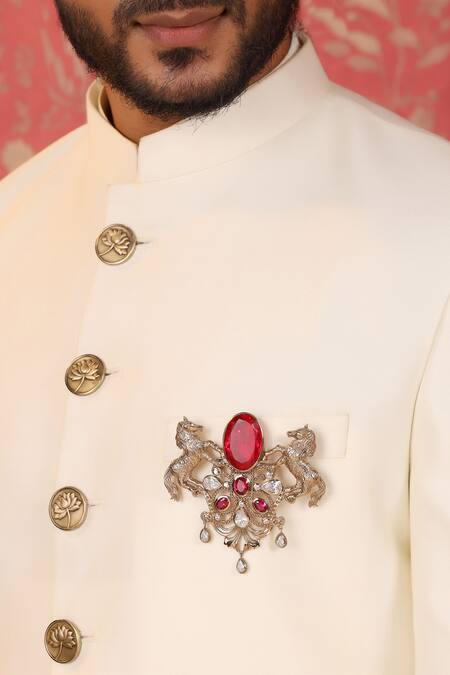 Cosa Nostraa_Gold Crystals Roshan-e-sawaar Stone Embellished Brooch _Online_at_Aza_Fashions