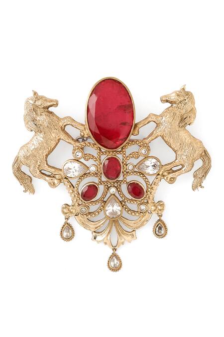 Buy_Cosa Nostraa_Gold Crystals Roshan-e-sawaar Stone Embellished Brooch _Online_at_Aza_Fashions