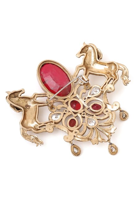 Shop_Cosa Nostraa_Gold Crystals Roshan-e-sawaar Stone Embellished Brooch _Online_at_Aza_Fashions
