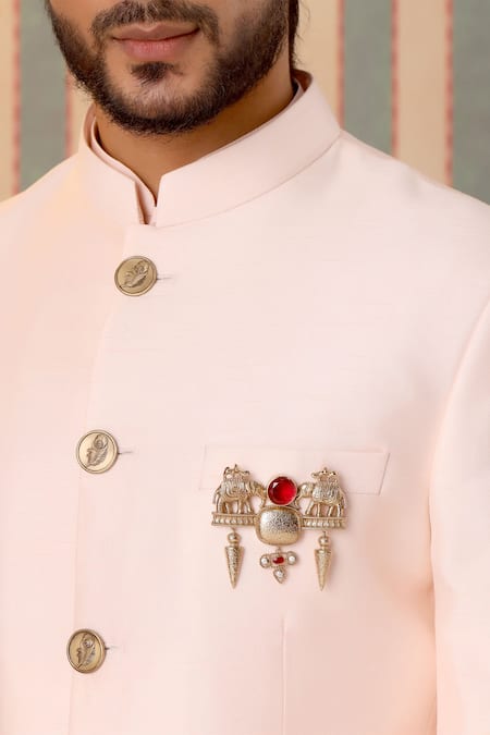 Cosa Nostraa_Gold Crystals Jungi Haathi Embellished Brooch _Online_at_Aza_Fashions