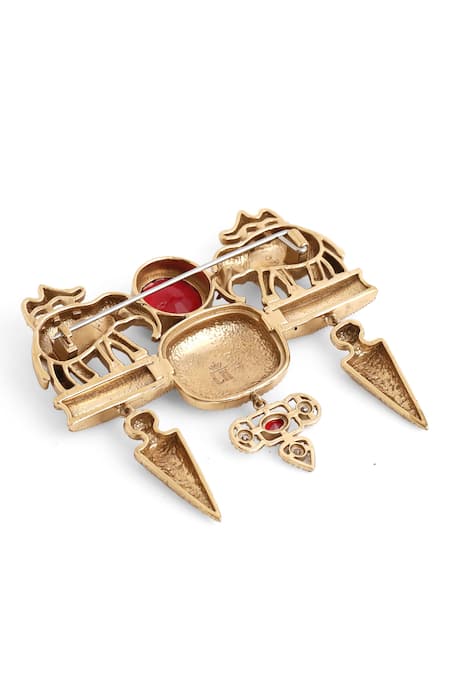 Shop_Cosa Nostraa_Gold Crystals Jungi Haathi Embellished Brooch _Online_at_Aza_Fashions
