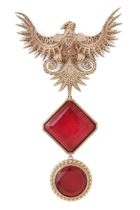 Buy_Cosa Nostraa_Gold Crystals, Diamonds Jwala-e-jung Glass Stone Embellished Brooch _Online_at_Aza_Fashions