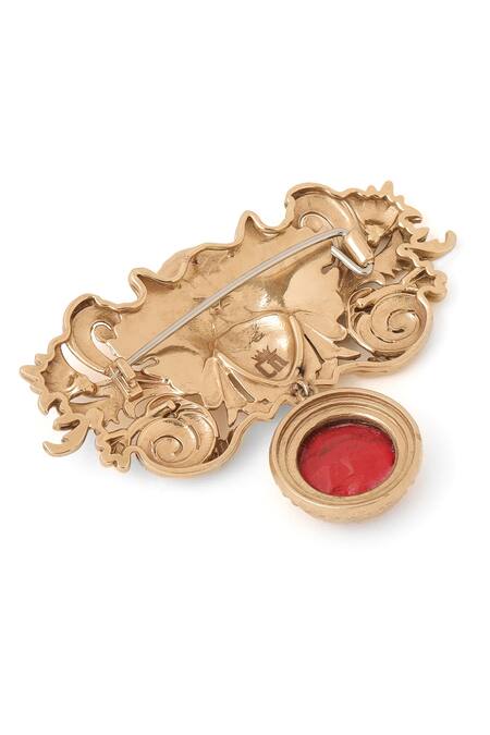 Buy_Cosa Nostraa_Gold Crystals, Stones Medusa Glass Embellished Brooch 