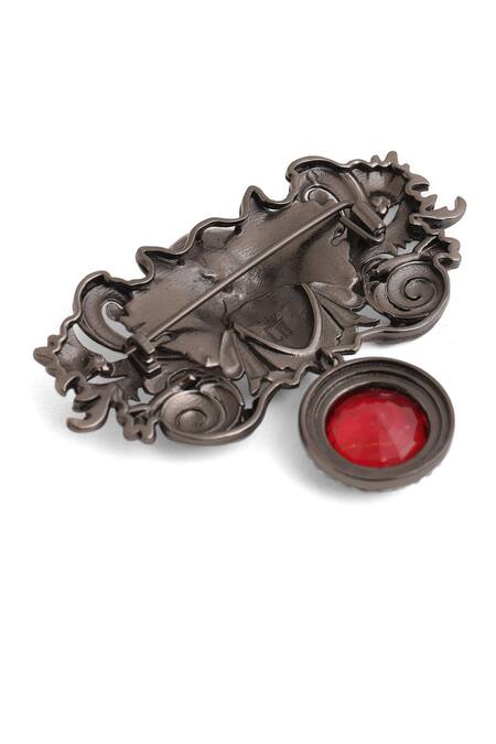 Shop_Cosa Nostraa_Grey Crystals, Stones Medusa Carved Embellished Brooch _Online_at_Aza_Fashions