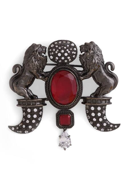 Buy_Cosa Nostraa_Gold Crystals Shehenshah-e-jungle Embellished Brooch _Online_at_Aza_Fashions